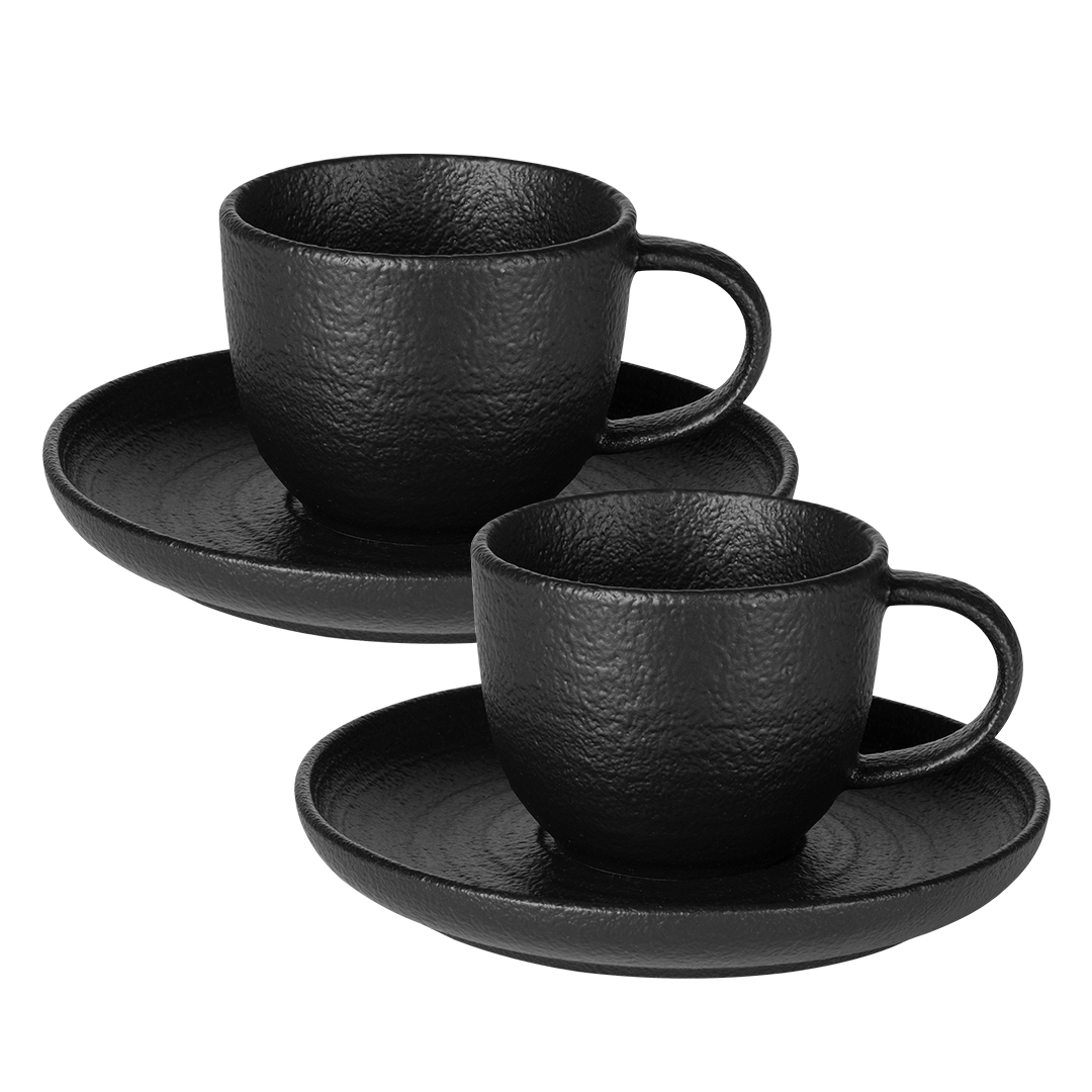 Set od dve keramičke šolje za espresso sa tacnama, 2 x 90 ml
